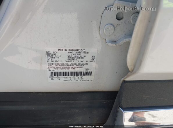 1FMSK8DHXLGD03540 2020 FORD FORD EXPLORER Белый Вид подкапотного пространства