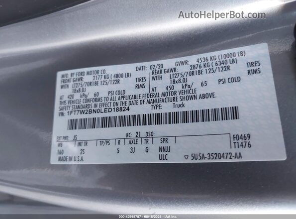 1FT7W2BN0LED18824 2020 FORD F-250 Silver Engine compartment view