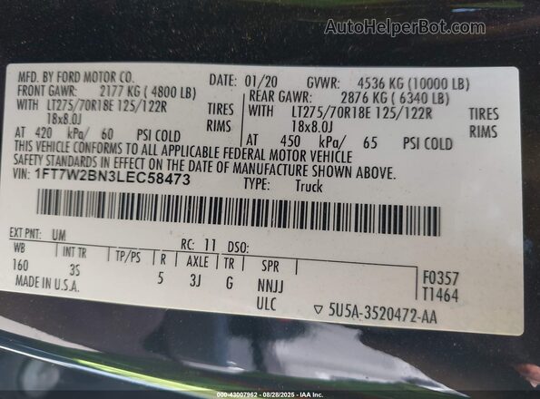 1FT7W2BN3LEC58473 2020 FORD F-250 Black Widok komory silnika