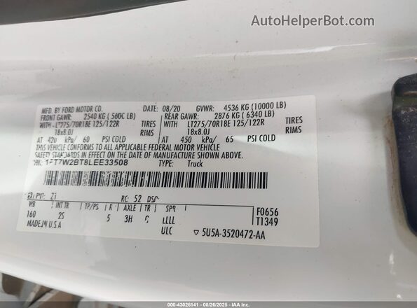 1FT7W2BT8LEE33508 2020 FORD F250 White Engine compartment view