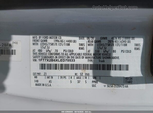 1FT7X2B6XLED70533 2020 FORD F-250 White ძრავის განყოფილების ხედი