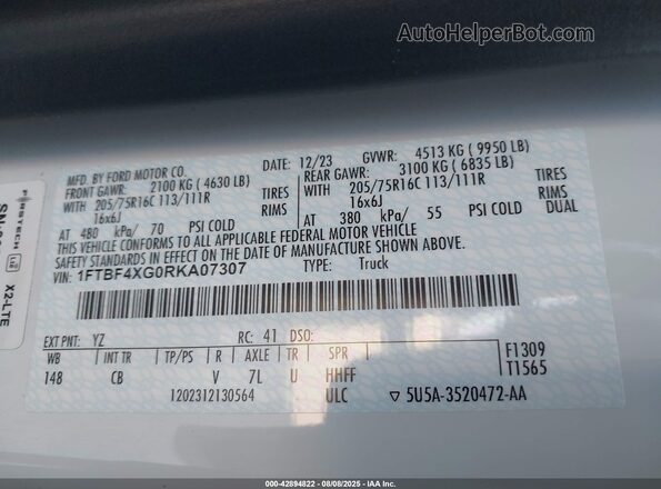 1FTBF4XG0RKA07307 2024 FORD TRANSIT-350 White Շարժիչի բաժամունքի տեսք