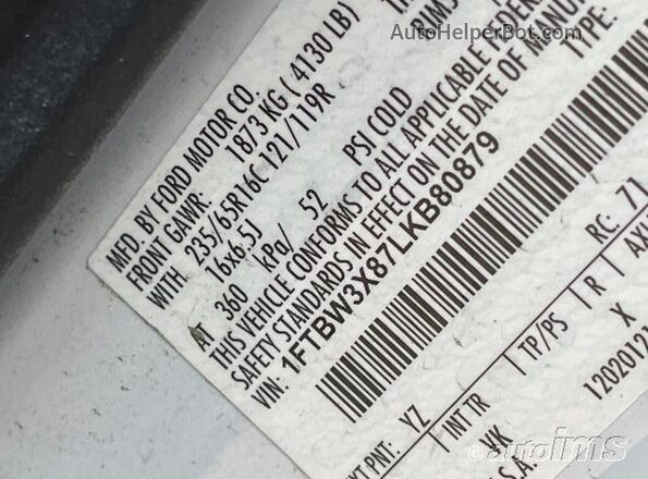 1FTBW3X87LKB80879 2020 FORD TRANSIT-350  360 interior view