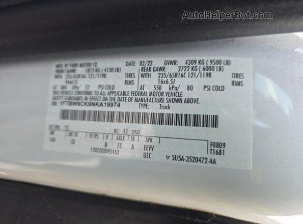 1FTBW9CK9NKA19974 2022 FORD E-TRANSIT-350  