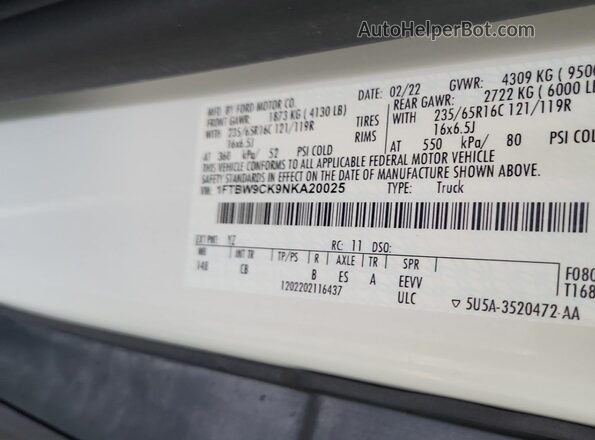 1FTBW9CK9NKA20025 2022 FORD E-TRANSIT-350  