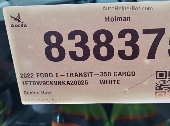 1FTBW9CK9NKA20025 2022 FORD E-TRANSIT-350  
