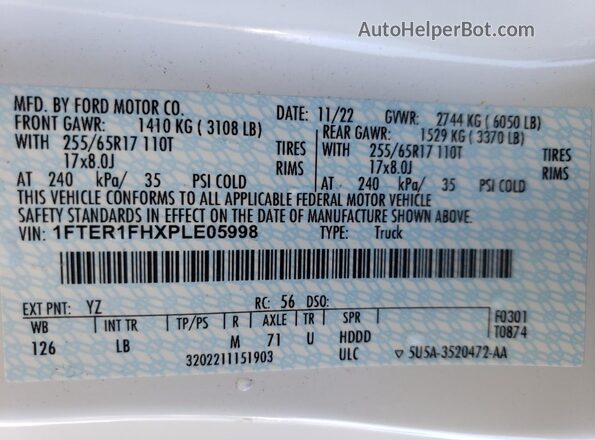 1FTER1FHXPLE05998 2023 FORD RANG White 