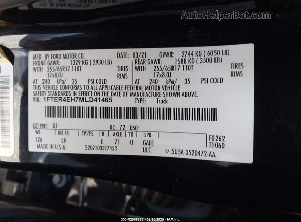 1FTER4EH7MLD41465 2021 FORD RANG Black Engine compartment view