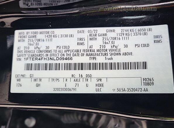 1FTER4FH3NLD09466 2022 FORD RANG  