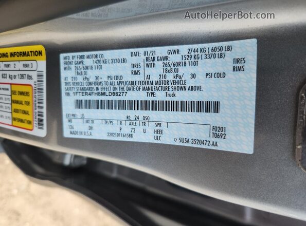 1FTER4FH8MLD08277 2021 FORD RANG Gray VIN կոդի պիտակի տեսք