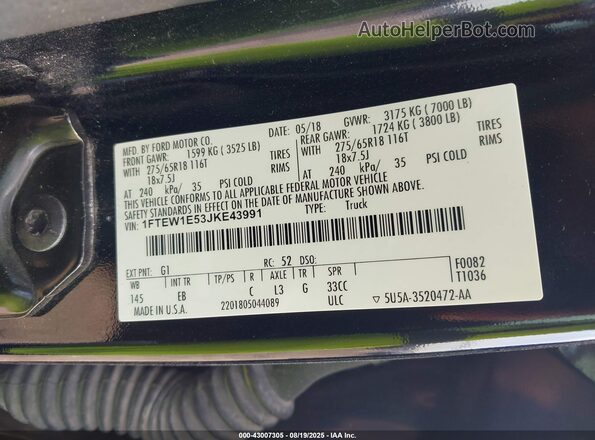 1FTEW1E53JKE43991 2018 FORD F150 Black 