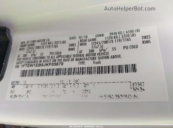 1FTEW1EB9JKF05870 2018 FORD F150 White Շարժիչի բաժամունքի տեսք