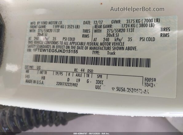 1FTEW1EG5JKD15155 2018 FORD F150 White 