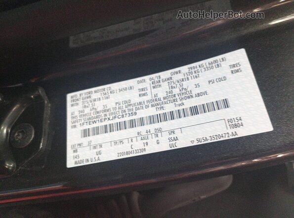1FTEW1EPXJFC87359 2018 FORD F150  Вид задних сидений