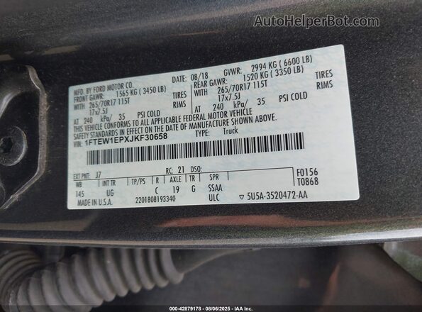 1FTEW1EPXJKF30658 2018 FORD F150 Gray 