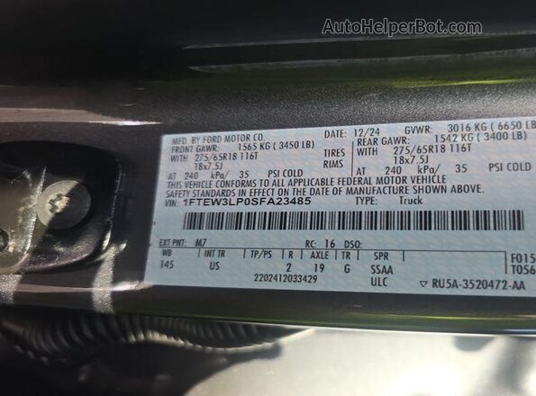 1FTEW3LP0SFA23485 2025 FORD F150  Передня ліва чверть