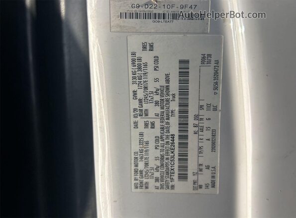 1FTEX1C53LKE26448 2020 FORD F150  Панорамный вид салона 360°