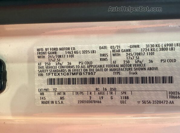 1FTEX1C87MFB17957 2021 FORD F150  