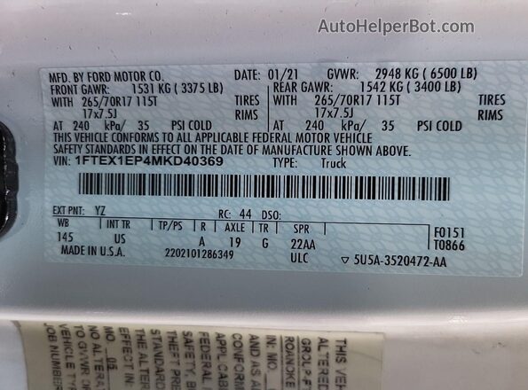 1FTEX1EP4MKD40369 2021 FORD F150  Front left