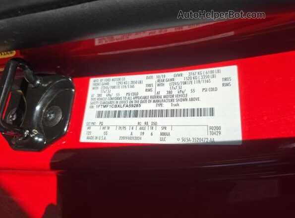 1FTMF1CBXLFA59285 2020 FORD F150  წინა პანელის ხედი
