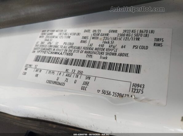 1FTYE1C86MKA77655 2021 FORD TRANSIT-150 White 