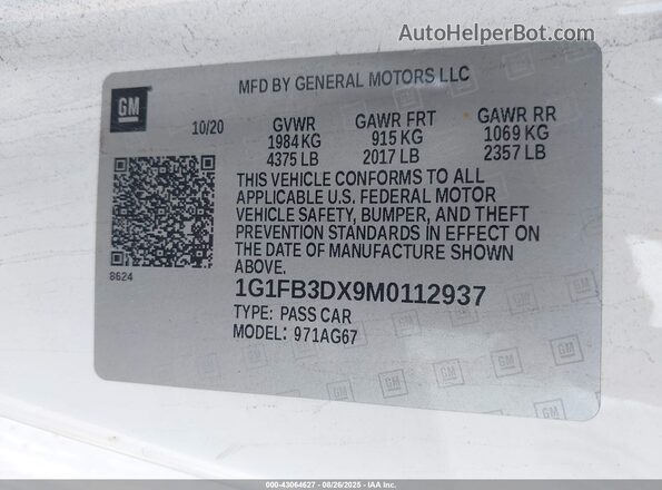 1G1FB3DX9M0112937 2021 CHEVROLET CAMARO White Vista del compartimento del motor