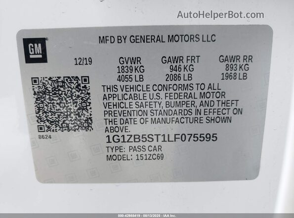 1G1ZB5ST1LF075595 2020 CHEVROLET MALIBU White ძრავის განყოფილების ხედი