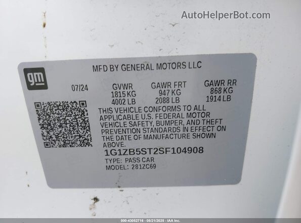 1G1ZB5ST2SF104908 2025 CHEVROLET MALIBU White Widok komory silnika