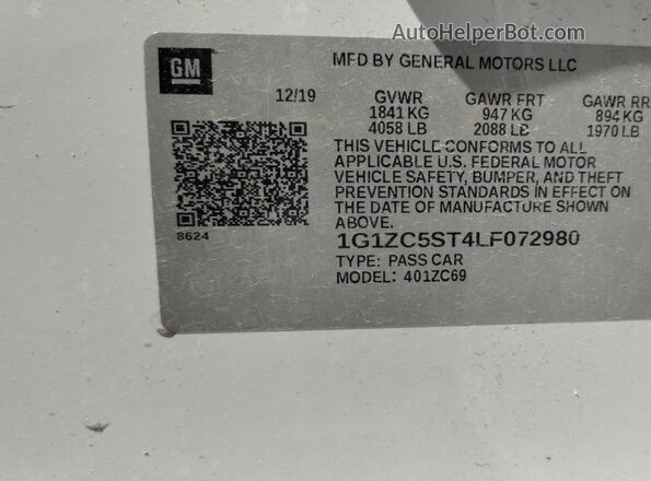 1G1ZC5ST4LF072980 2020 CHEVROLET MALIBU  უკანა მარცხენა