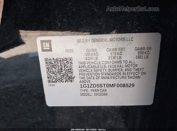 1G1ZD5ST0MF008529 2021 CHEVROLET MALIBU Black Вид підкапотного простору