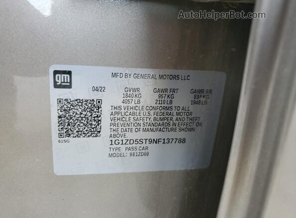 1G1ZD5ST9NF137788 2022 CHEVROLET MALIBU Желто-коричневый Вид наклейки с VIN-кодом