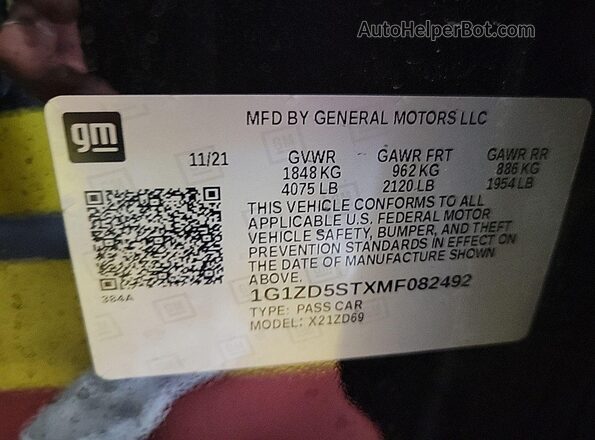 1G1ZD5STXMF082492 2021 CHEVROLET MALIBU  