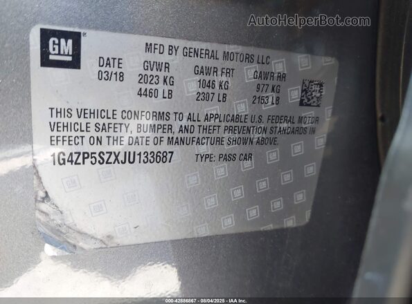1G4ZP5SZXJU133687 2018 BUICK LACROSSE Gray 
