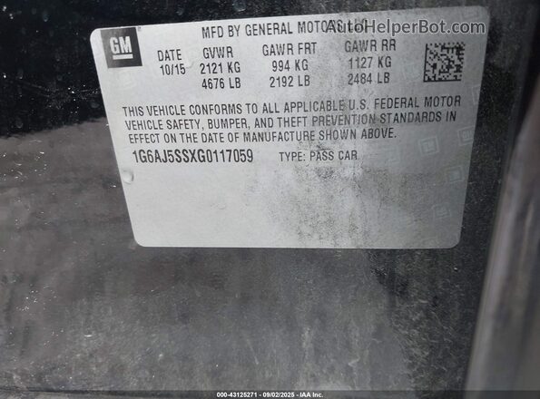 1G6AJ5SSXG0117059 2016 CADILLAC ATS Black Вид підкапотного простору
