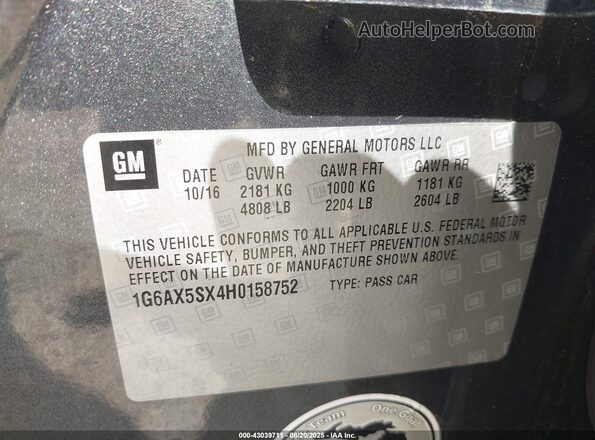 1G6AX5SX4H0158752 2017 CADILLAC CTS Gray 
