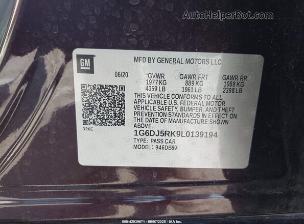 1G6DJ5RK9L0139194 2020 CADILLAC CT4 Purple 