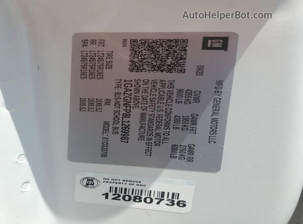 1GAZGNFP8L1269987 2020 CHEVROLET EXPRESS White 360 interior view