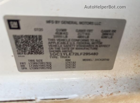 1GC1YLE72LF295480 2020 CHEVROLET SILVERADO  