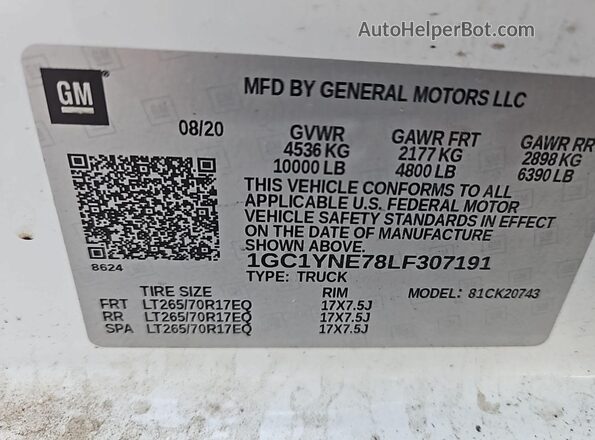 1GC1YNE78LF307191 2020 CHEVROLET SILVERADO  