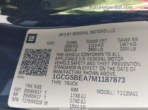1GCGSBEA7M1187873 2021 CHEVROLET COLORADO Черный Вид подкапотного пространства