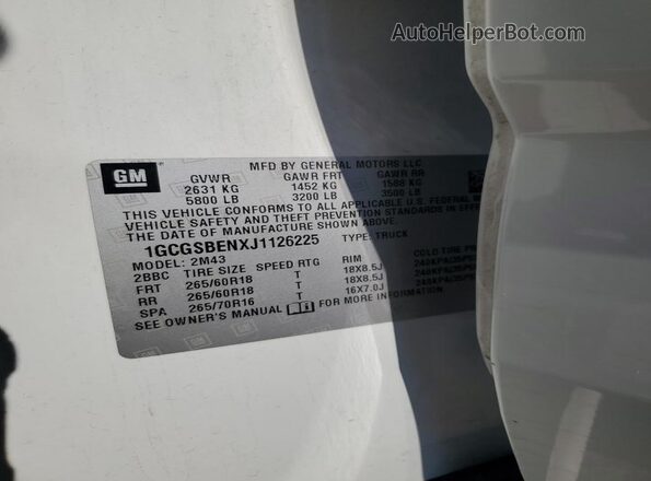1GCGSBENXJ1126225 2018 CHEVROLET COLORADO Белый 