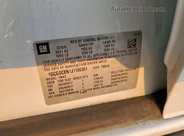 1GCGSCEN1J1166361 2018 CHEVROLET COLORADO White 