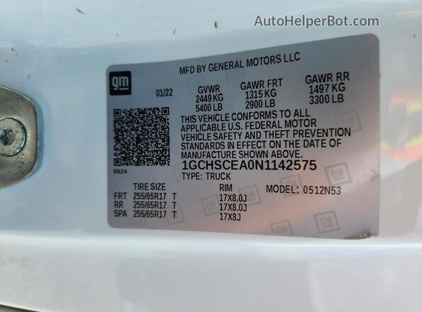 1GCHSCEA0N1142575 2022 CHEVROLET COLORADO White Vista del compartimento del motor