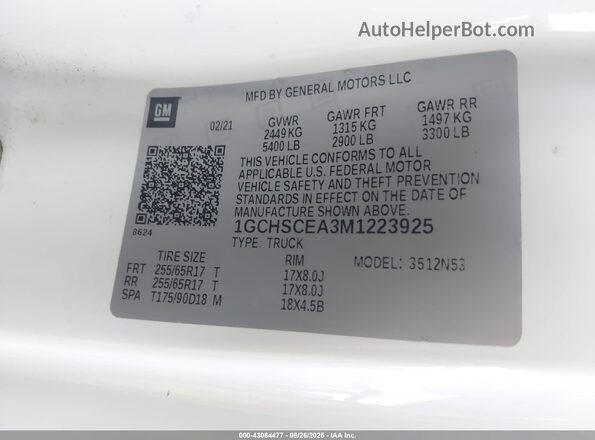 1GCHSCEA3M1223925 2021 CHEVROLET COLORADO White Vista del compartimento del motor