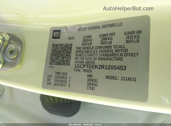 1GCPTEEK2R1205453 2024 CHEVROLET COLORADO White 