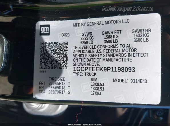 1GCPTEEK9P1198093 2023 CHEVROLET COLORADO Black Widok komory silnika