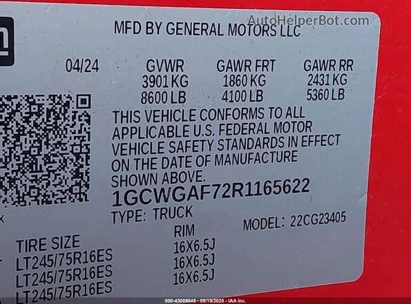 1GCWGAF72R1165622 2024 CHEVROLET EXPRESS Красный 