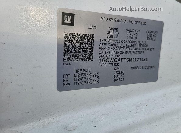 1GCWGAFP6M1171481 2021 CHEVROLET EXPRESS  Widok z tyłu