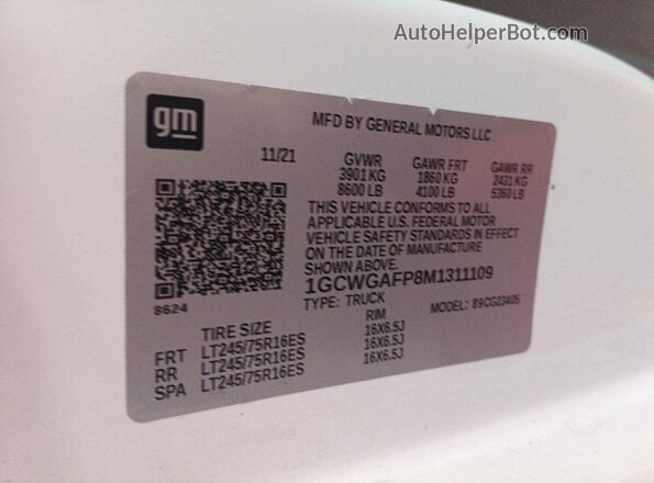 1GCWGAFP8M1311109 2021 CHEVROLET EXPRESS  Передняя левая четверть