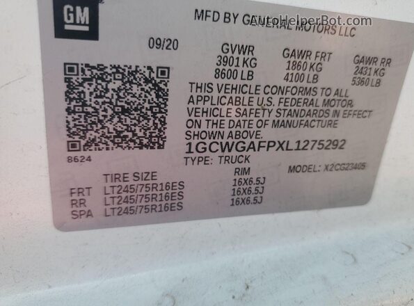 1GCWGAFPXL1275292 2020 CHEVROLET EXPRESS White Rear left